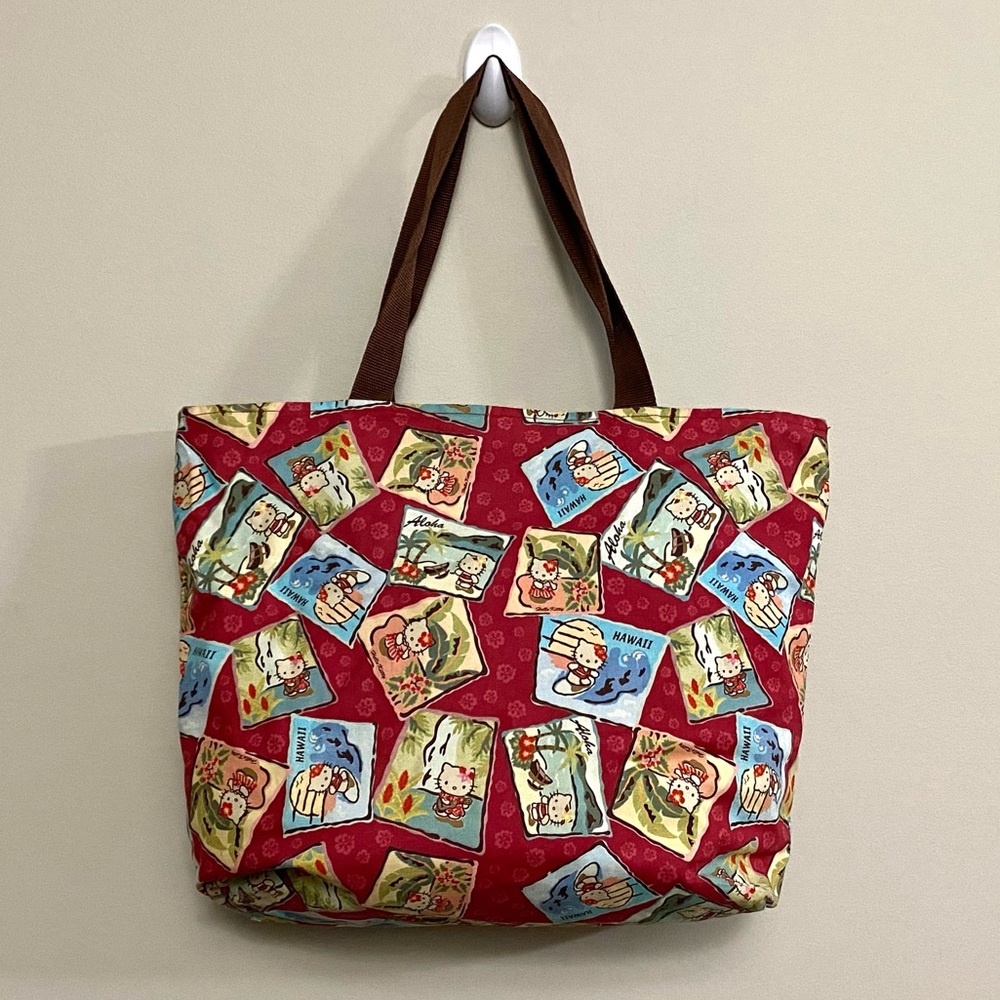 Sanrio Hello Kitty Hawaii Vacation large zipper closure canvas tote bag